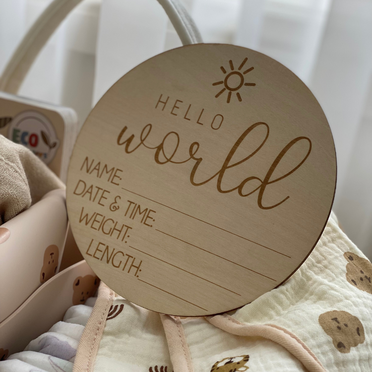 'Hello World' Birth Announcement Plaque